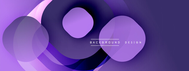 Abstract purple design features overlapping circles, creating dynamic flow. Gradient shades add depth, modern aesthetic. Minimalist composition suits various digital projects.