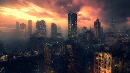 Fototapeta premium Night view of city, Panoramic view with city skyline. Night scene.