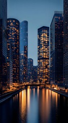 Obraz premium Night view of city, Panoramic view with city skyline. Night scene.