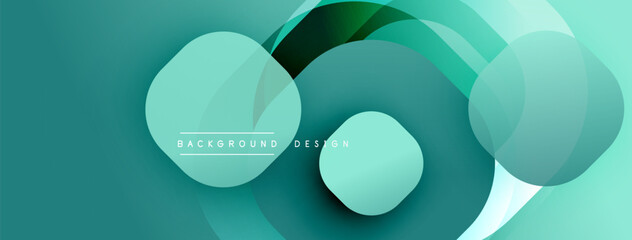 Abstract fluid shapes overlap, creating dynamic teal composition. Soft gradients suggest depth, modern aesthetic. Minimal text element present.