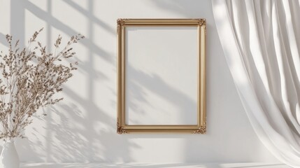 Gold vintage classic frame mockup plants art minimalist.