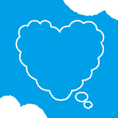 ハートの雲。ちぎり絵のようにジワジワ滲んだラフなアウトラインの白い雲のようなフキダシ・フレームシリーズ。セリフや名札（ネーム）やワッペンに。ベクター素材