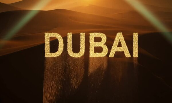 Dubai text on the desert