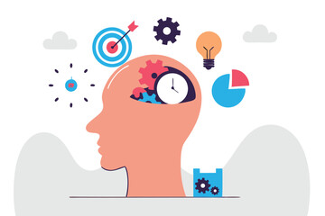 Learn new skills, knowledge or ability to work achieve success, new idea, training or study new skills, upskill or smart thinking, human head brain with skills symbol, creativity, time management.