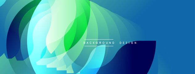 Abstract flowing shapes create dynamic gradient background. Blue, green hues dominate composition. Modern design evokes movement, energy, visual interest.