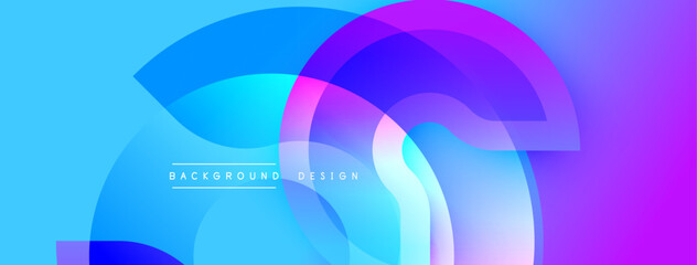 Abstract vibrant background. Overlapping rounded shapes create dynamic composition. Blue, purple hues blend smoothly. Modern design element for digital projects.