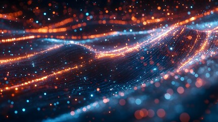 Obraz premium Abstract visualization of flowing particles with varying luminous colors displayed