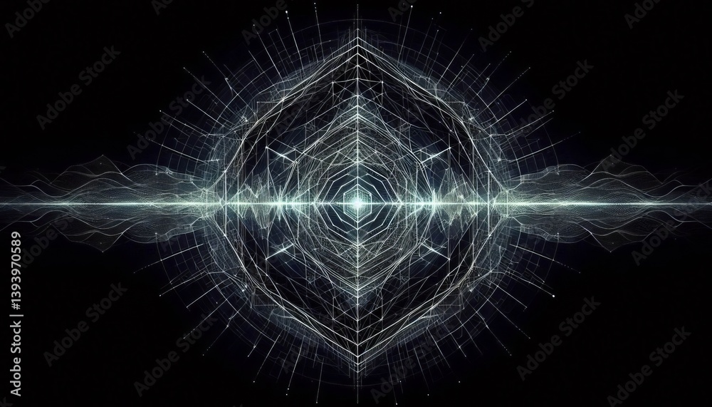Wall mural cyber grid – a deep black canvas with a geometric grid outline
