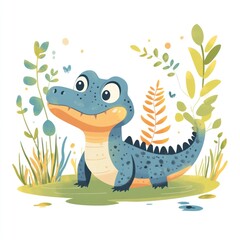 Fototapeta premium Cute cartoon alligator in a jungle setting