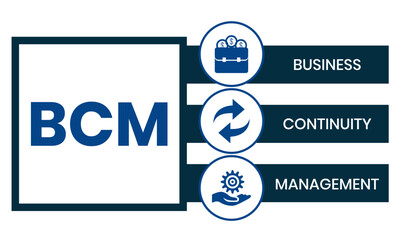 BCM - Business Continuity Management acronym. business concept background. Vector illustration for website banner, marketing materials, business presentation