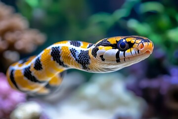 Obraz premium Colorful mangrove snake crawling in a vivarium