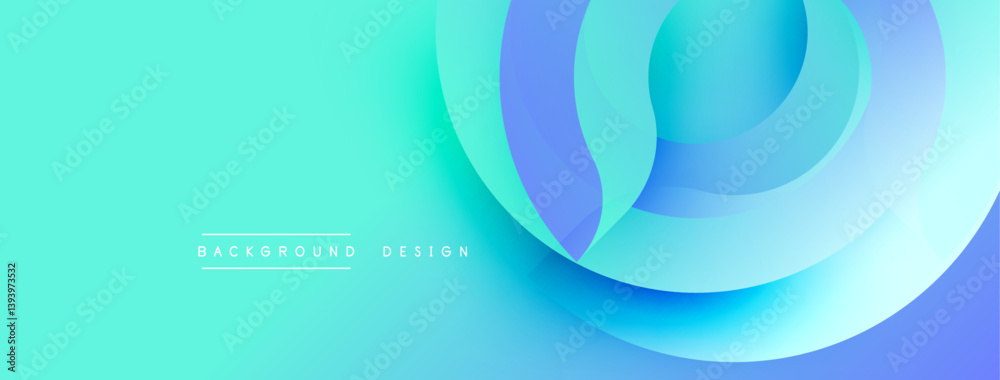 Aufkleber Abstract background features overlapping circular layers. Gradient transitions shift from turquoise to blue, creating dynamic visual effect. Modern design element.