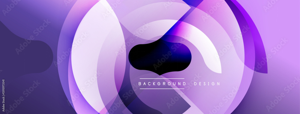 Aufkleber Abstract purple design features overlapping circular layers. Gradient shades create depth, with dark center contrasting light edges. Modern, dynamic composition.