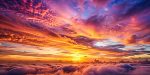 Fototapeta premium Majestic sunrise sky with gentle colorful clouds and warm orange hues blending into soft pink and purple shades at dawn , sky