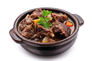 A realistic photo of Slow-Cooked Oxtail Stew, hyper-realistic, isolated on white
