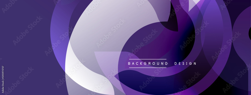 Aufkleber Abstract geometric shapes overlap creating dynamic purple gradients. Modern design features layered circles, smooth transitions, minimalist aesthetic. Background includes text background design.
