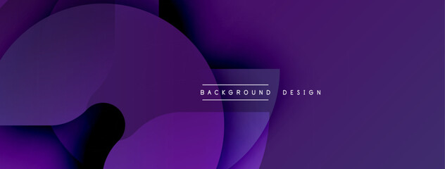 Abstract purple background features overlapping curved shapes. Gradient shades create depth, modern aesthetic. Minimalist design suitable for digital projects, presentations.