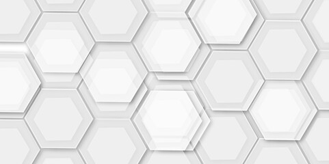 Abstract light grey and white hexagon 3d effect pattern with shadow seamless texture background. Use for book, poster, flyer, website vector illustration.