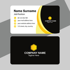 Obraz premium Business card design. Black Yellow Business card template for personal or corporate use. Layout with modern elements and abstract triangle background.