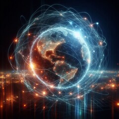 Glowing wires of energy forming a weave Symbol of interconnectio