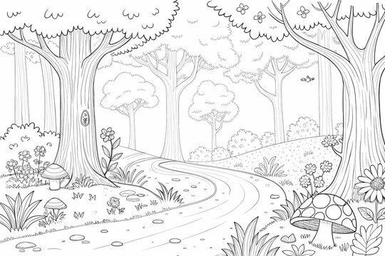 Forest landscape, coloring page