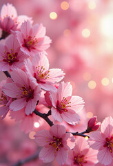 Fototapeta premium Dreamy Cherry Blossoms in Pink and Gold Tones for Romantic Backgrounds