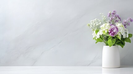 Fototapeta premium Elegant bouquet of flowers in a simple vase on a marble surface