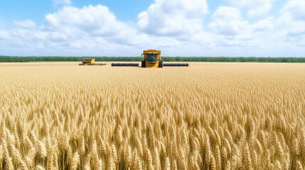Obraz premium Golden Wheat Field Harvested by Farm Machinery