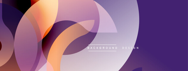 Abstract gradients overlap creating dynamic composition. Warm orange blends into cool purple hues. Modern design suitable for backgrounds, presentations, digital art.