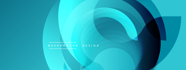 Abstract blue design features overlapping circular layers. Gradient shades create depth, modern aesthetic. Minimalist composition suits backgrounds, presentations. Smooth transitions, clean lines.
