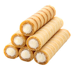 Wafer roll sticks cream isolated on white background