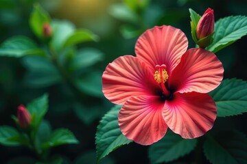 Bold hibiscus & tropical foliage, vibrant colors, background, bloom