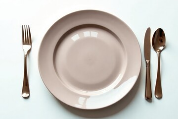 Close-up of empty plate, fork, and glass on white , resolve, eating