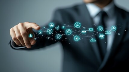 Businessman interacting with digital network (1)