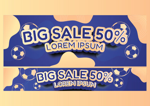 Dynamic Football Big Sale 50% Advertising Banner with 3D Text Effect and Liquid Shapes