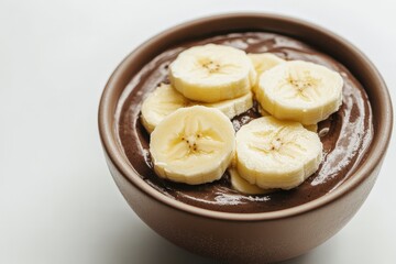 A Bowl of Pudding Topped with Sliced Fresh Banana Pieces