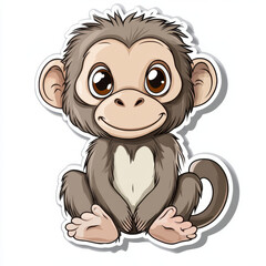 Obraz premium Cute animal sticker featuring cheerful monkey with big eyes and friendly smile. This adorable design captures playful essence of monkey, making it perfect for various creative projects