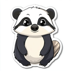 Obraz premium Cute animal sticker featuring cartoon panda with friendly expression. This adorable design showcases panda round body and distinctive black and white coloring, perfect for adding charm to any