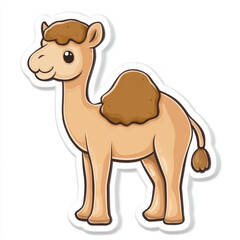 Fototapeta premium Cute animal sticker featuring cartoon camel with friendly expression and light brown color. This charming design is perfect for adding playful touch to various items and decorations