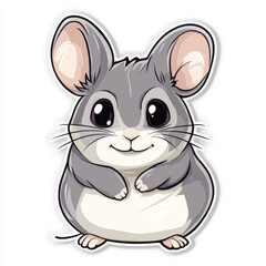 Cute animal sticker featuring chubby gray mouse with large expressive eyes and friendly smile. This adorable design captures charm of small creatures, perfect for adding playful touch to any