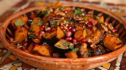 Autumn inspired roasted acorn squash pomegranate salad with walnuts