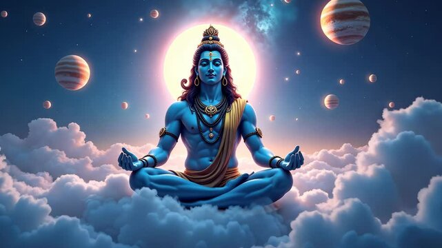 Meditating Lord Shiva Floating in Cosmic Space