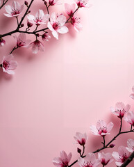 Obraz premium Feminine Cherry Blossom Frame in Soft Pink Tones with Center Copy Space for Romantic Design