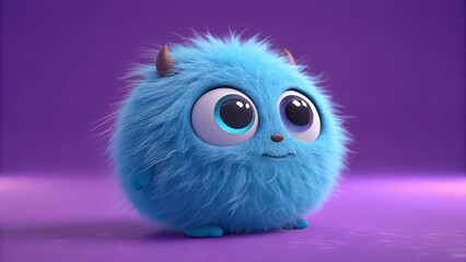 Fototapeta premium Fluffy 3D Cute monster.Cartoon kawaii colorful scary funny character. Eyes, tongue, hands, wings. Baby collection with Childish style. 