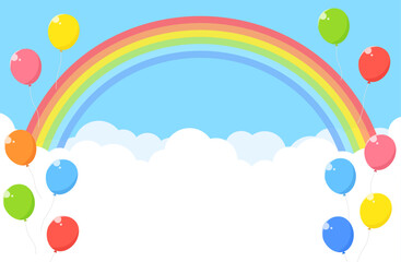 シンプル 青空 雲 虹 風船 背景イラスト