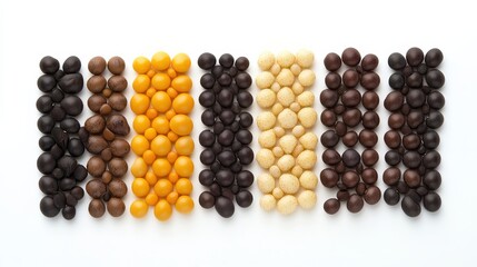Colorful Arrangement of Candies and Confections on a White Background Displaying Variety