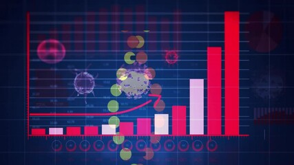 Rising bar graph with virus illustrations and data processing animation - Powered by Adobe