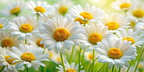 Fototapeta premium A Field of Delicate White Daisies Basking in Soft Sunlight, Their Petals Gleaming with Purity and Innocence