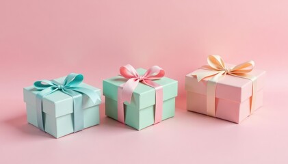 Obraz premium Subtle pastel gift boxes, dotted pattern, soft colors, wrapping, dots