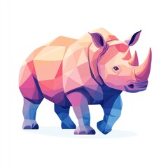 Fototapeta premium Colorful polygonal rhino, isolated on white background, with a geometric style